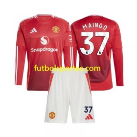 Camiseta Manchester United Kobbie Mainoo 37 Niño Primera Equipación 2024/2025 Manga Larga